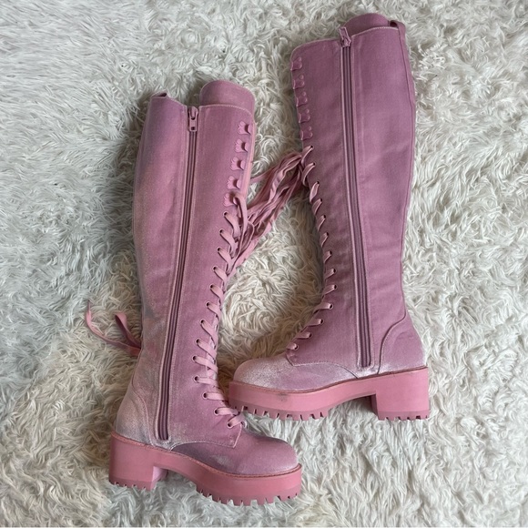 Sugar Thrillz Pink Velvet Obsidian Pocket Combat Boots | Dolls Kill - Picture 6 of 16